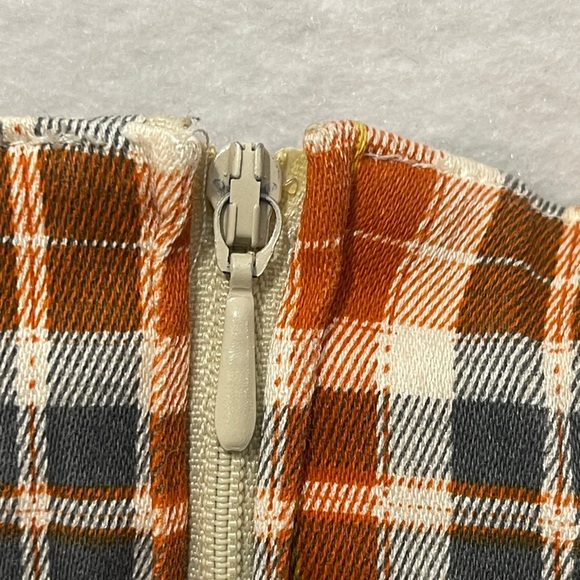 Vintage Orange Plaid Sleeveless Mini Dress Academia - Picture 3 of 5